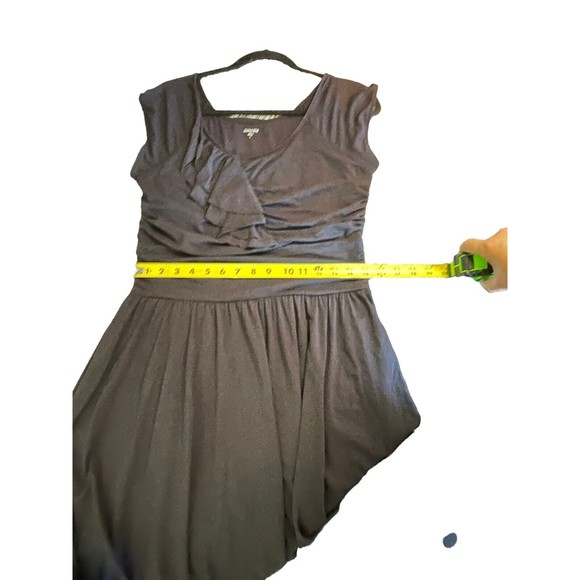 Garnet Hill Small Piazza Black Jersey Knit Dress Front Ruffle Ruched Side - Picture 8 of 10